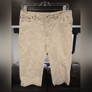 Peck & Peck Cream Slim Straight Jeans with Subtle Floral Jacquard